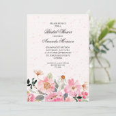 Aquarelle rose Floral Invitations de douche nuptia (Debout devant)