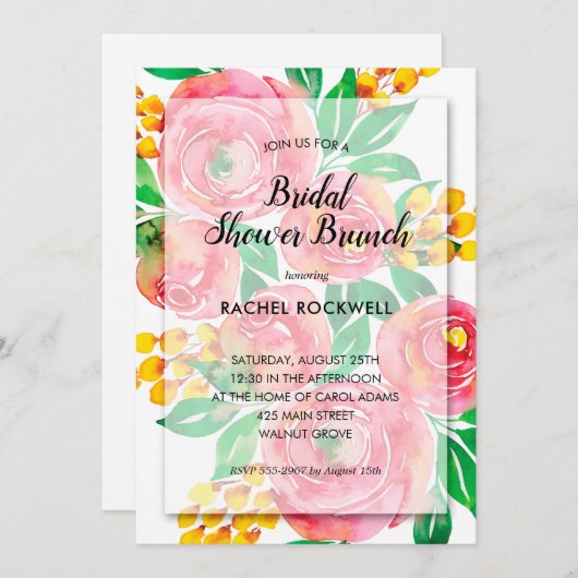 Aquarelle rose Floral Invitations de douche nuptia (Devant / Derrière)