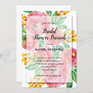 Aquarelle rose Floral Invitations de douche nuptia