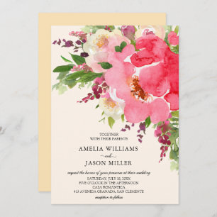 Aquarelle rose Floral Invitations de mariage