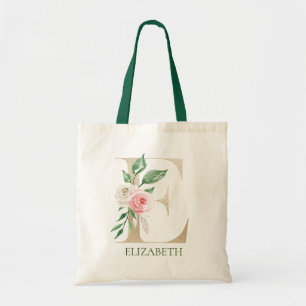 Aquarelle rose Floral lettre E Monogramme Sac four