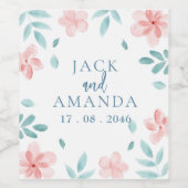 Aquarelle rose Floral Mariage Étiquette bouteille (Étiquettes simples)