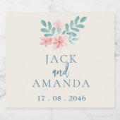 Aquarelle rose Floral Mariage Étiquette bouteille  (Étiquettes simples)