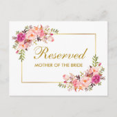 Aquarelle rose Floral Mariage Grande carte réservé (Devant)