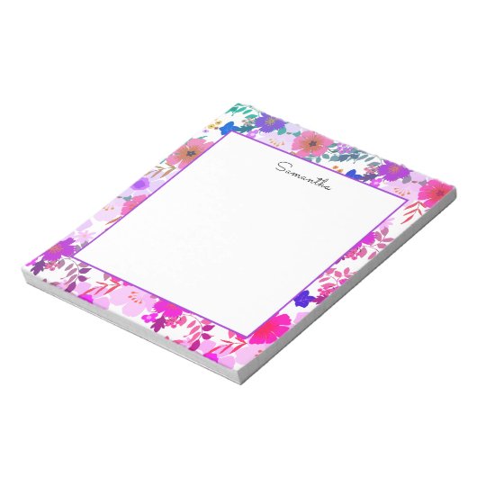 Aquarelle rose Floral Nom Bloc-notes (Tourné)