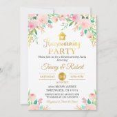 Aquarelle rose Floral Or Invitation de chauffage d (Devant)