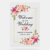 Aquarelle rose Floral or Mariage Bienvenue (Recto)