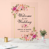 Aquarelle rose Floral or Mariage Bienvenue (Mariage)