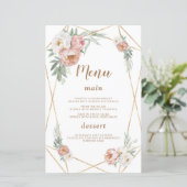 Aquarelle rose Floral Pampas Grass Mariage Menu (Debout devant)