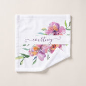 Aquarelle rose floral personnalisé (Gant de toilette)