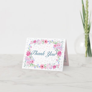 Aquarelle rose Floral plié Carte de remerciements