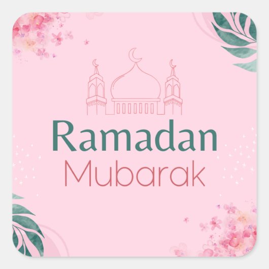 Aquarelle rose Floral Ramadan Moubarak Sticker (Devant)