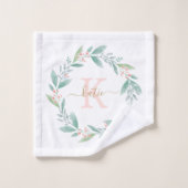 Aquarelle rose Floral Wreath Monogramme (Gant de toilette)