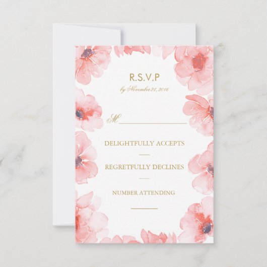 Aquarelle Rose Floral Wreath Wedding Rsvp (Devant)