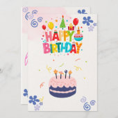 Aquarelle rose florale Carte d'invitation d'annive (Devant / Derrière)