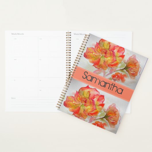 Aquarelle rose Florale Orange Carnet rose Peach (Devant avec enveloppe)
