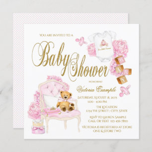 Aquarelle rose Gold Invitations de douches pour bé