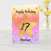 Aquarelle Rose Gold Stars Carte 17e anniversaire (Fleur jaune)