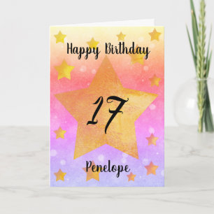 Aquarelle Rose Gold Stars Carte 17e anniversaire