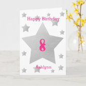 Aquarelle rose Gris Étoiles 8e carte d'anniversair (Fleur jaune)