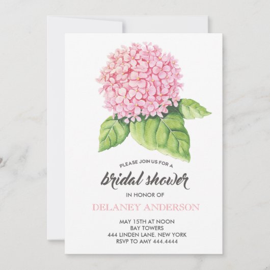 Aquarelle rose Hydrangea Invitation de douche nupt (Devant)