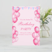 Aquarelle rose Invitation de fête d'anniversaire (Debout devant)
