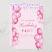 Aquarelle rose Invitation de fête d'anniversaire (Devant / Derrière)