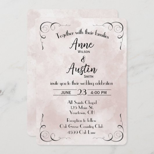 Aquarelle rose Invitation Mariage Abstrait (Devant / Derrière)