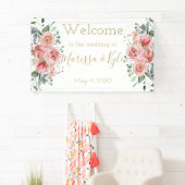 Aquarelle Rose Jardin Mariage Bannière de bienvenu (En situation)