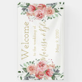 Aquarelle Rose Jardin Mariage Bannière de bienvenu (Vertical)