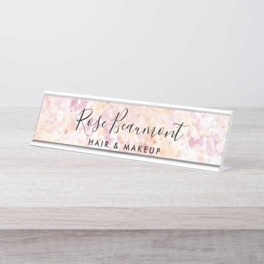 Aquarelle rose jaune Script Signature Nom Plaque (Devant)