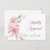 Aquarelle rose Lavande Mariage floral RSVP (Devant / Derrière)