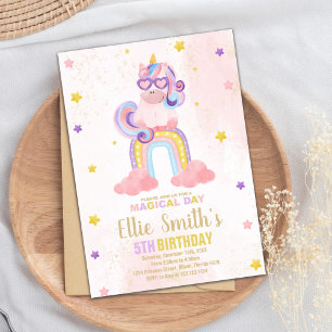 Aquarelle rose licorne Invitations d'anniversaire