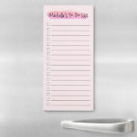 Aquarelle rose Liste de tâches personnalisées<br><div class="desc">Faites-la plaisir en lui donnant un Aquarelle rose Brush Stroke personnalisé Liste de choses à faire Bloc-notes magnétique. Ce bloc-notes pratique et élégant est parfait pour la femme organisée et productive. La fonctionnalité magnétique de ce bloc-notes lui permet de se fixer facilement à n'importe quelle surface métallique, comme un réfrigérateur...</div>