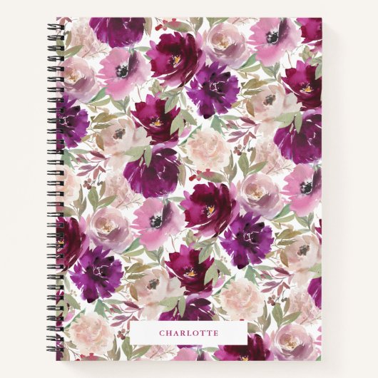 Aquarelle rose Magenta Florales Carnet spiral (Devant)