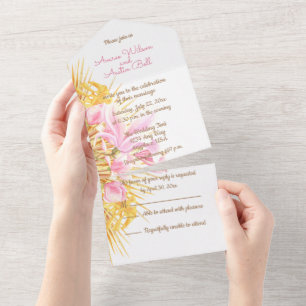 Aquarelle rose Magnolia tout en une invitation