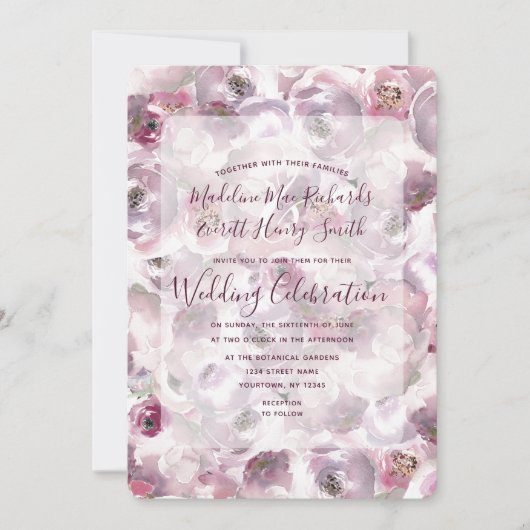 Aquarelle rose mauve Faire-part de mariage Floral (Devant)