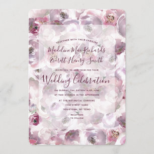 Aquarelle rose mauve Faire-part de mariage Floral
