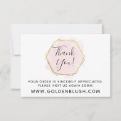 Aquarelle rose Merci et carte or moderne (Devant)