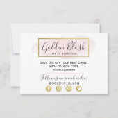 Aquarelle rose Merci et carte or moderne (Dos)