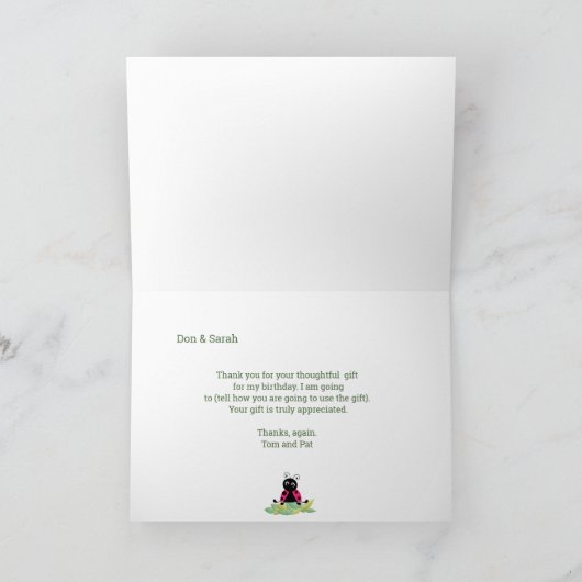 Aquarelle rose mignonne Ladybug Merci Note (Intérieur)