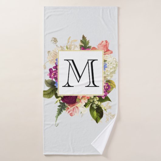 Aquarelle rose moderne Bouquet floral Monogramme (Serviette de bain)