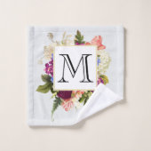 Aquarelle rose moderne Bouquet floral Monogramme (Gant de toilette)