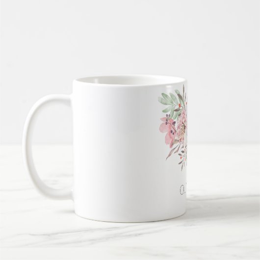 Aquarelle rose moderne Mug blanc floral (Gauche)