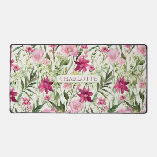 Aquarelle rose motif floral Nom personnalisé (Recto)