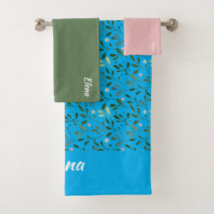 Aquarelle rose motif vert nom feuille vert turguoi