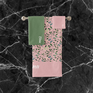 Aquarelle rose motif vert nom feuille verte
