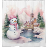 Aquarelle rose Noël Art Douche rideau (Devant)