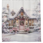 Aquarelle rose Noël Art Douche rideau (Devant)