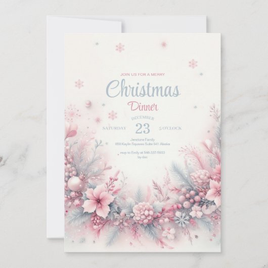 Aquarelle rose Noël Dîner Invitation (Devant)